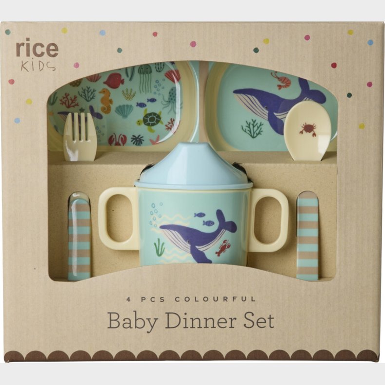 Rice - Melamine Baby Dinner Set - Blue Ocean Print - 4 Pcs