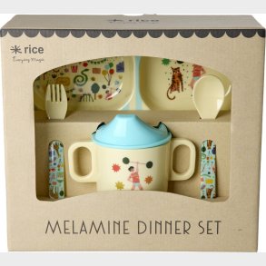 Rice - Melamine Baby Dinner Set - Fun Fair Print - Mint And Blue