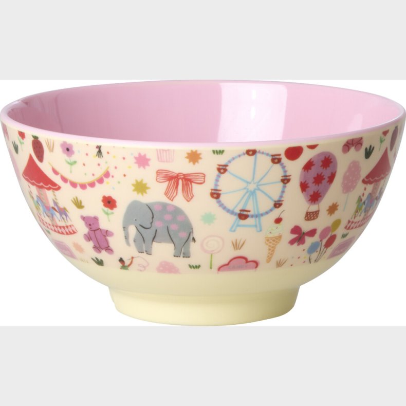 Rice - Melamine Bowl With Fun Fair Print - Pink - Medium