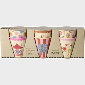 Rice - Melamine Cups With Fun Fair Prints - Pink - Small