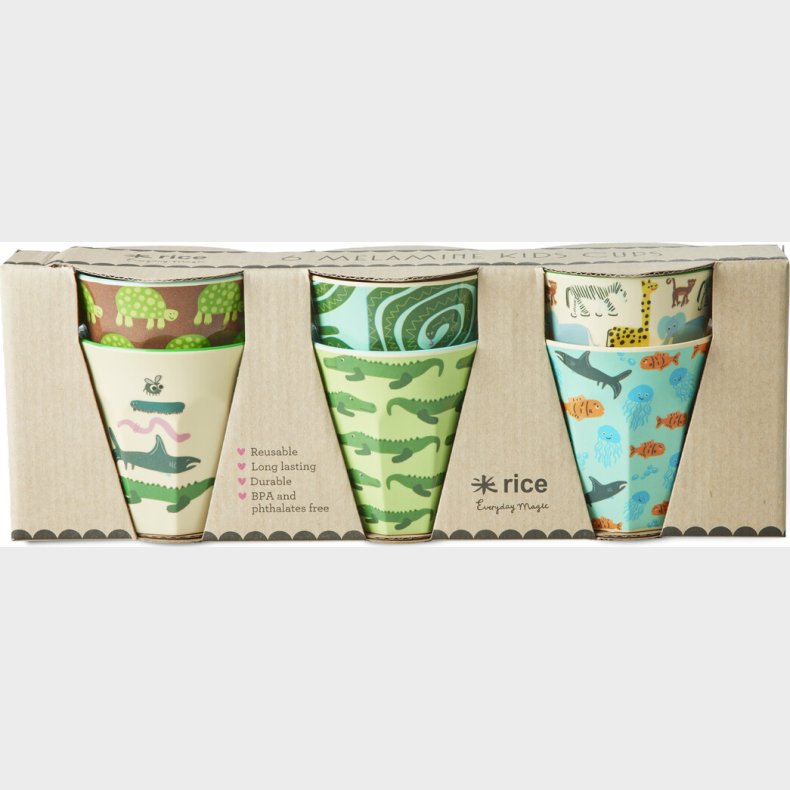 Rice - Melamine Cups With Wildlife Print - Mint - Small