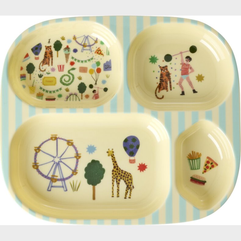 Rice - Melamine Kids 4 Room Plate With Fun Fair Print - Mint