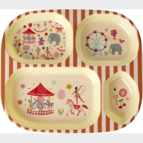 Rice - Melamine Kids 4 Room Plate With Fun Fair Print - Pink