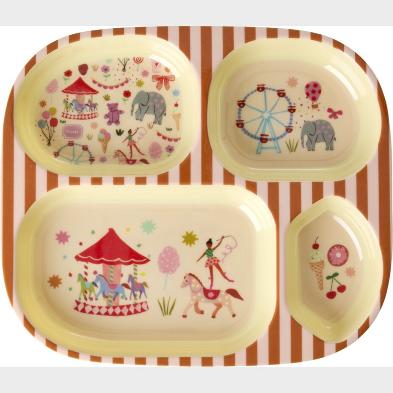 Rice - Melamine Kids 4 Room Plate With Fun Fair Print - Pink