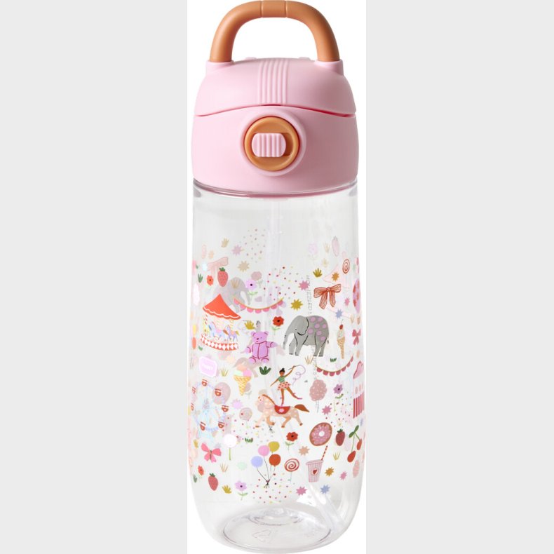 Rice - Plastic Kids Drinking Bottle With Fun Fair Print - Pink - 550 Ml