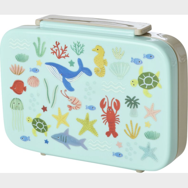 Rice - Plastic Lunchbox With 6 Rooms - Blue Ocean Print - Blue
