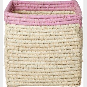 Rice - Raffia Basket Without Handles In Nature With Soft Pink Border - 20 Cm X 20 Cm X 20 Cm - Natural With Soft Pink Border
