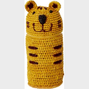 Rice - Raffia Crocheted Pencil Case / Purse - Tiger Shape - Yellow - 20cm X 10cm X 5cm