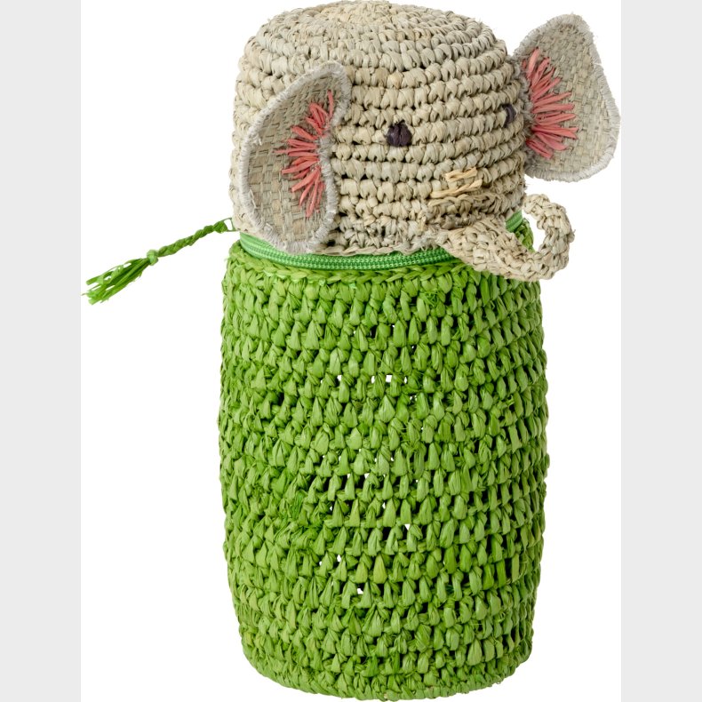 Rice - Raffia Crocheted Pencil Case/purse - Elephant Shape - Green