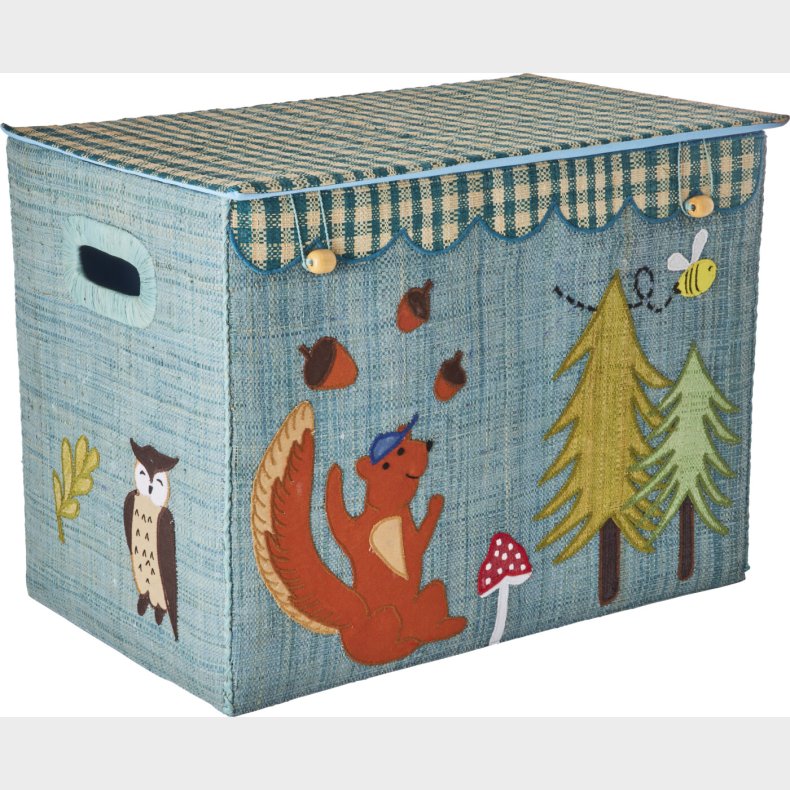 Rice - Raffia Storage Box With Happy Forest Theme - Large