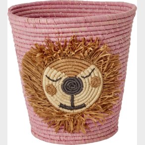 Rice - Round Raffia Basket With Lion Head - Pink