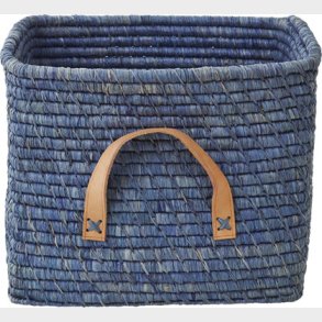 Rice - Opbevaringskurv Med Lder Hndtag - Lille - Bl