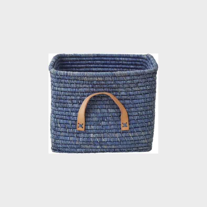 Rice - Opbevaringskurv Med Lder Hndtag - Lille - Bl