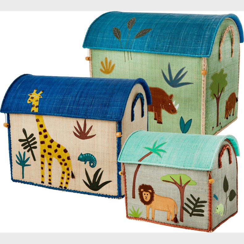 Rice - Opbevarings Kurve St Med Lg - Bl Jungle - 3 Stk