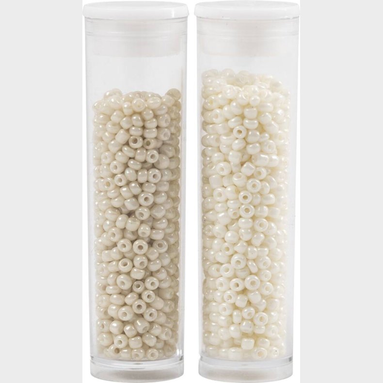 Rocaiperler - Glasperler -  1,7 Mm Hul 0,5-0,8 Mm - Beige+perlemor - 2x7 G