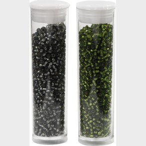 Rocaiperler - Glasperler -  1,7 Mm Hul 0,5-0,8 Mm - Grsgrn+grgrn - 2x7 G