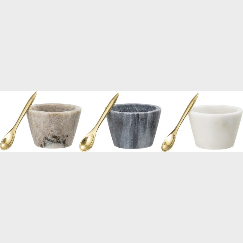 Creative Collection - Rosamynthe Saltkar Med Ske - Hvid - Marmor - St Med 3 Stk