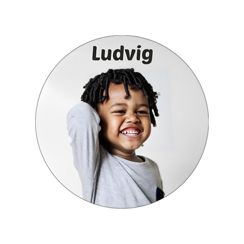 Rundt Klistermrke til madkasse med eget billede