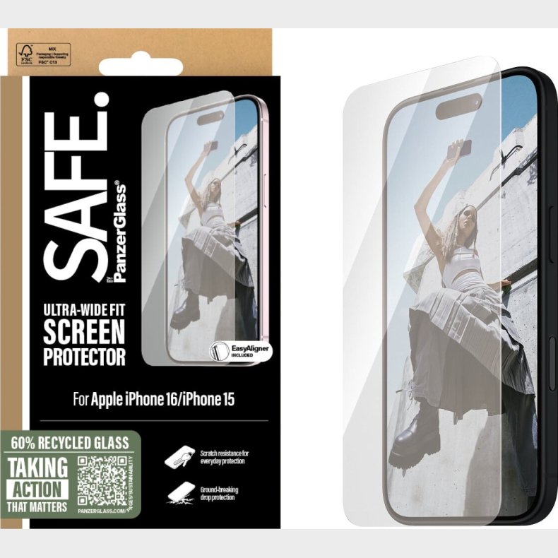 Safe - Panzerglass - Sk�rmbeskyttelse - Iphone 16 - Ultra Wide Fit