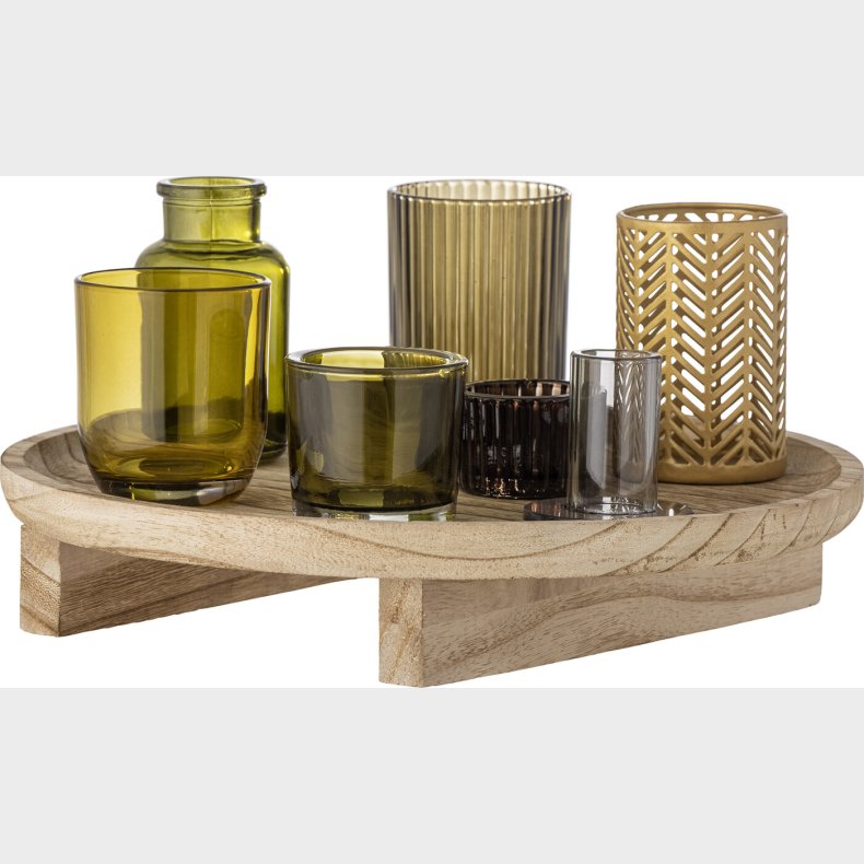 Bloomingville - Sanga Bakke Med Fyrfadsstager - Natur - Glas - 6 Dele