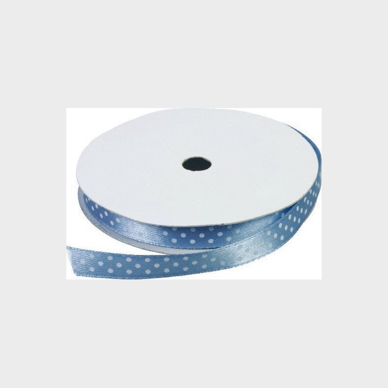 Satinbnd - B 9 Mm - Lysebl Med Prikker - 9 M