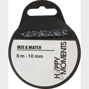 Satinbnd Med Print - B 10 Mm - Sort - 8 M
