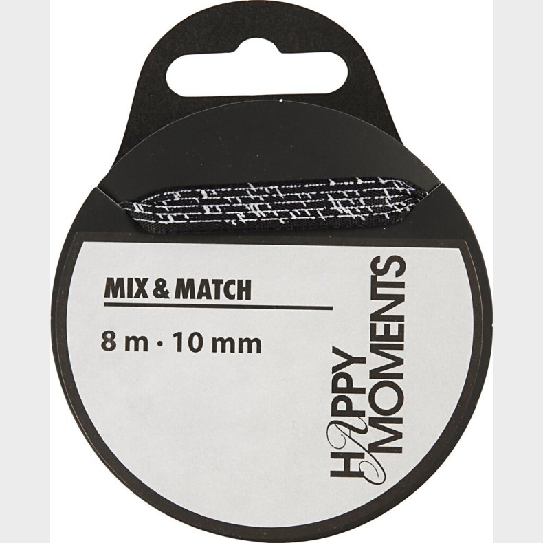 Satinbnd Med Print - B 10 Mm - Sort - 8 M