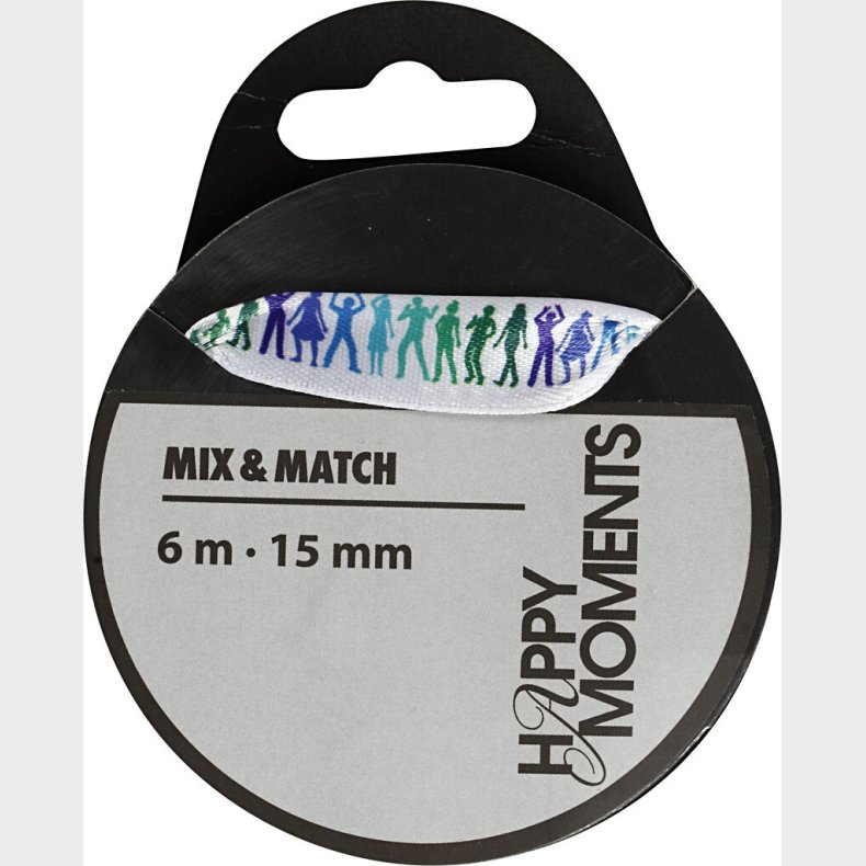 Satinbnd Med Print - B 15 Mm - Lysebl - 6 M