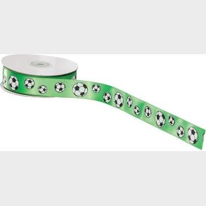 Satinbnd Med Fodbolde - 25 Mm - 20 Meter - Grn