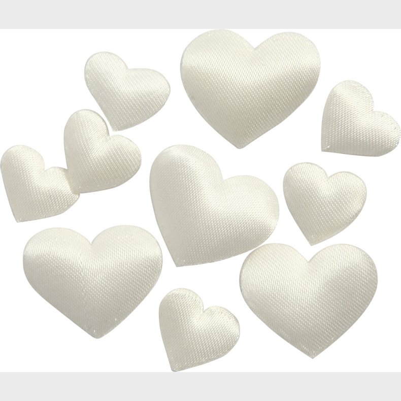 Satinhjerter - Str. 10+20 Mm - Tykkelse 1-2 Mm - Rhvid - 70 Stk.