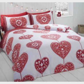 Scandi Hjerte R�dt Senget�j til dobbeltdyne, 200x200cm