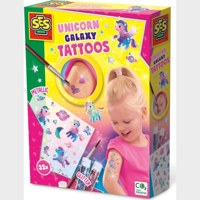 Ses Creative - Glitter Enhj�rning B�rnetatoveringer - 32 Stk