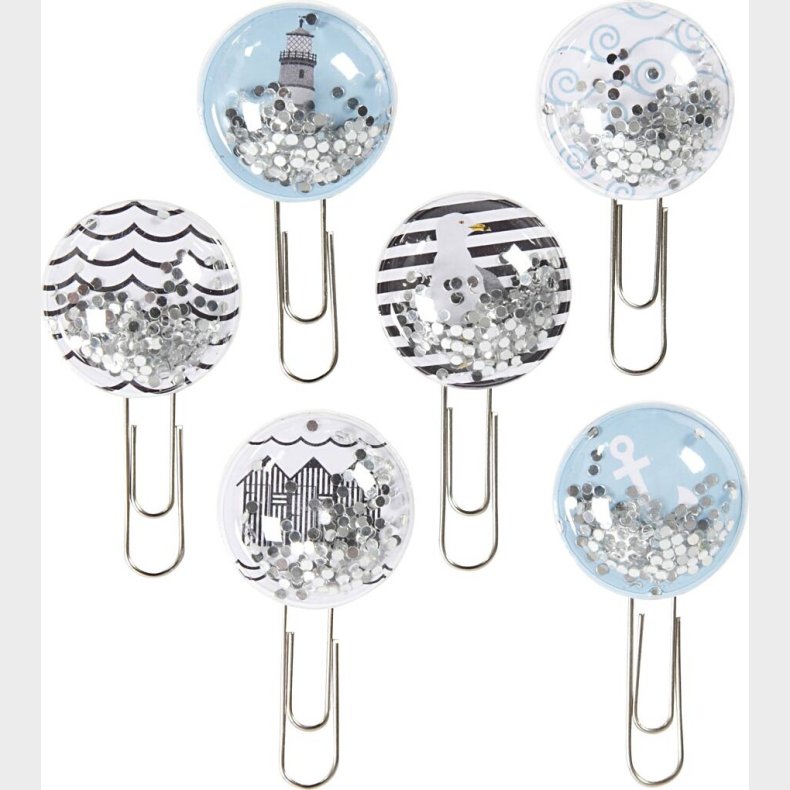 Shaker Clips - L 49 Mm -  25 Mm - Sort - Bl - Gr - Hvid - 6 Stk.