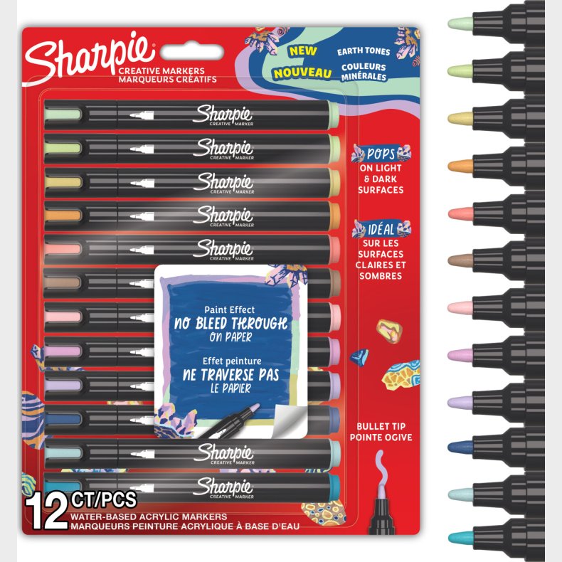 Sharpie - Creative Akryl Paint Marker - Jordtone Farver - Rund Spids - Assorterede Farver - 12 Stk