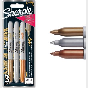 Sharpie - Metallic Permanente Markers - Guld/slv/bronze - 3 Stk