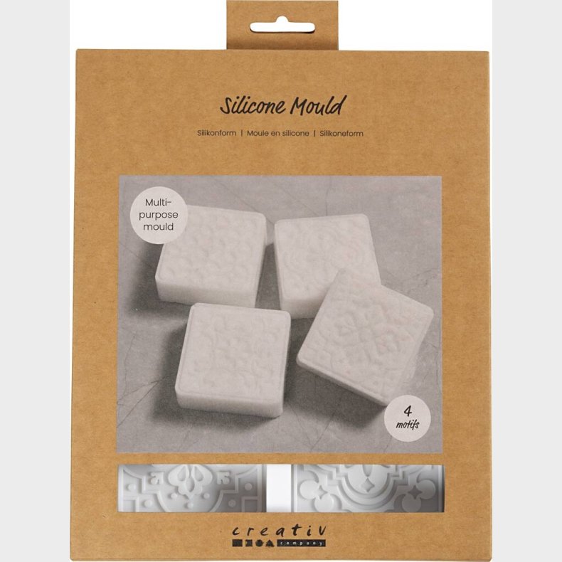 Silikoneform - Firkantet Med Grafisk Motiv - H 2,4 Cm - L 6,8 Cm - 4stk.