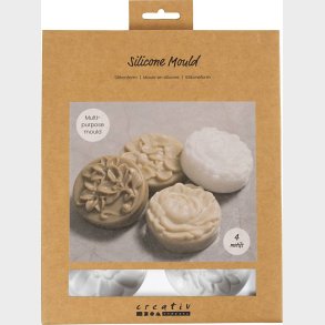 Silikoneform - Rund Med Blomstermotiv  - L 6,8 Cm - B 2,3 Cm - 4stk.