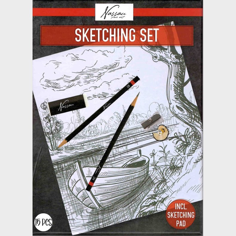 Skitsest Med Skitseblok - 15 Dele - Nassau Fine Art