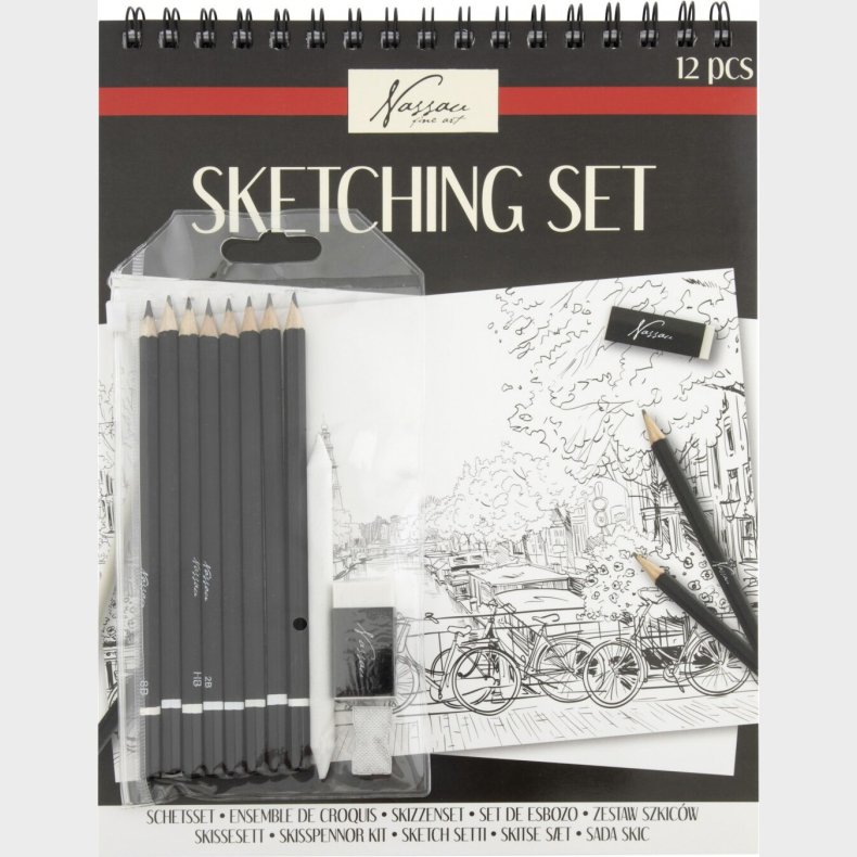 Skitsest Med Skitseblok - 12 Dele - Nassau Fine Art