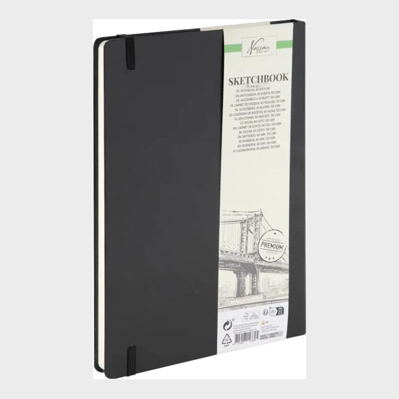 Skitsebog - 9x14 Cm - 130 G - 120 Sider - Sort - Nassau Fine Art