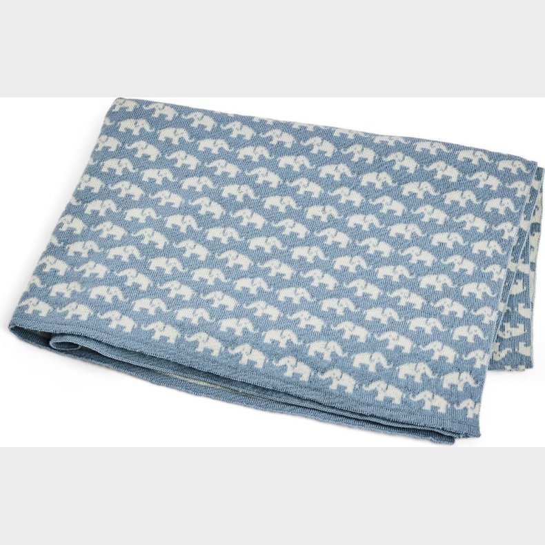 Smallstuff - Babyt�ppe Med Elefanter - Merinould - Bl� - 80x100 Cm
