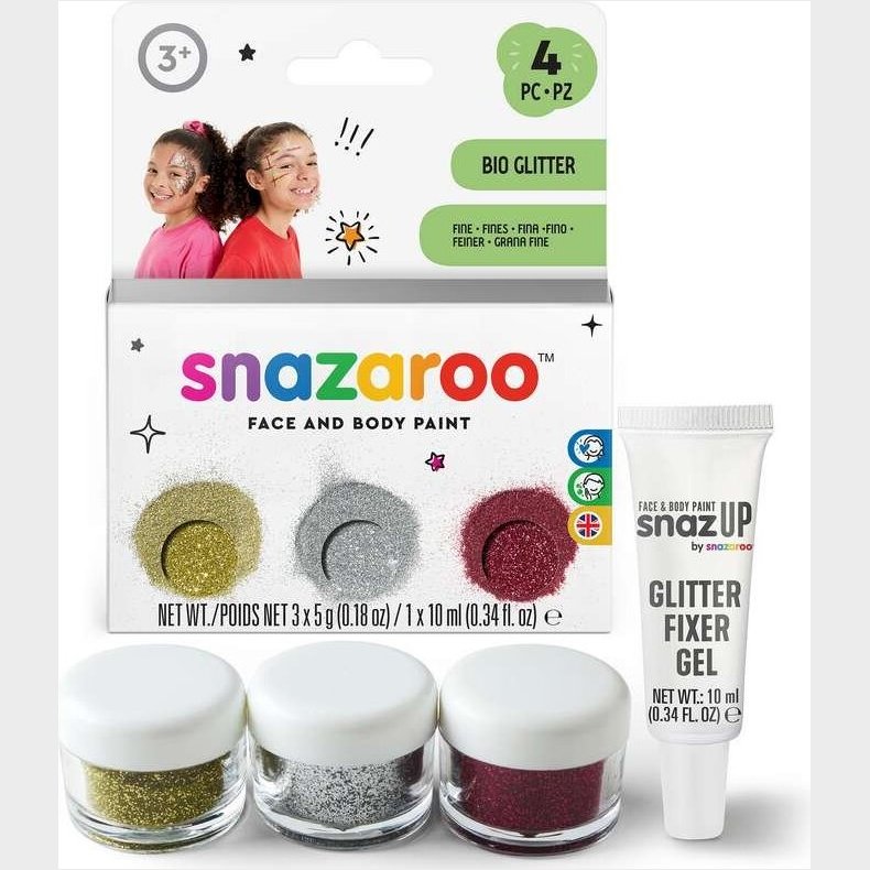 Snazaroo Ansigtsmaling - Glitter - Guld, S�lv, R�d Og Gel - 3x5 G
