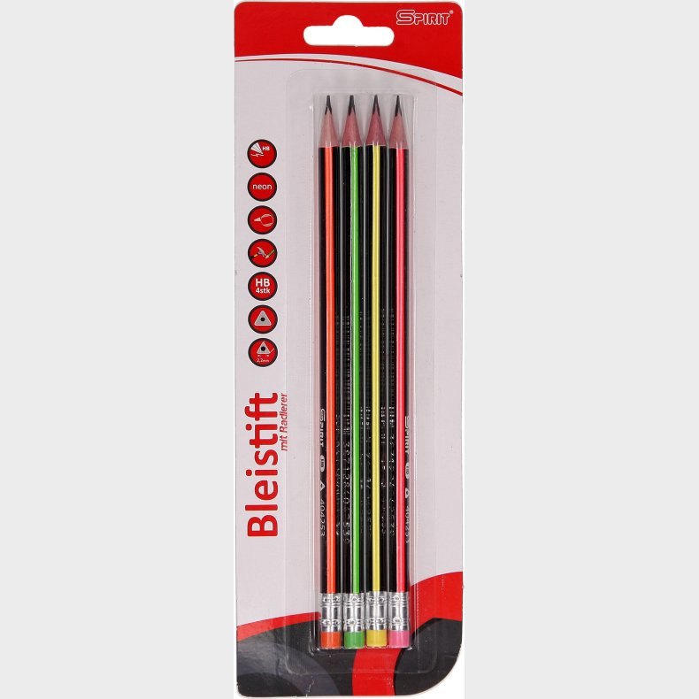 Spirit 4 Blyant Med Viskel Trekant Neon