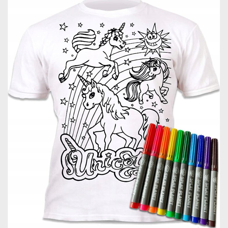 Splat Planet - T-shirt Farv Og Vask Af - 10 Tuscher - 5-6 �r - Enhj�rning