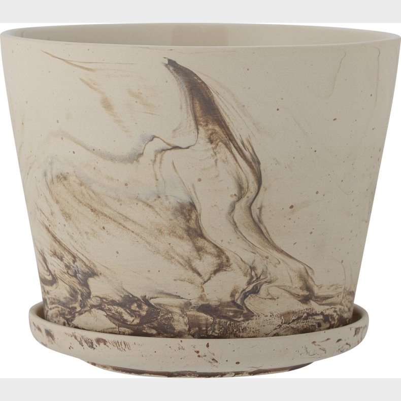 Bloomingville - Stacy Urtepotte Med Underskl - Brun - Stentj Keramik