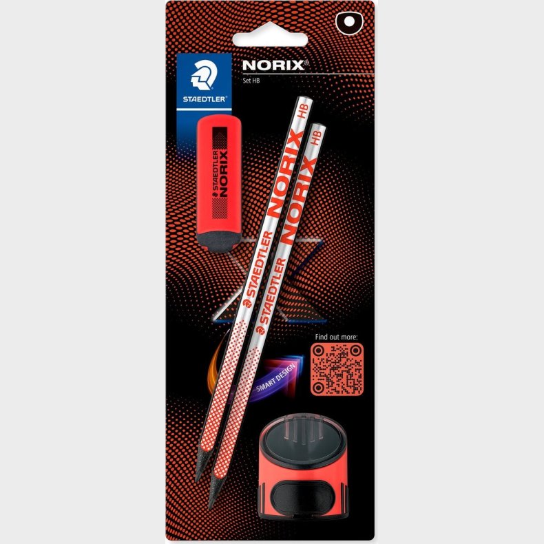 Staedtler - Norix Blyants�t, 2 Blyanter, Viskel�der Og Blyantspidser - R�d