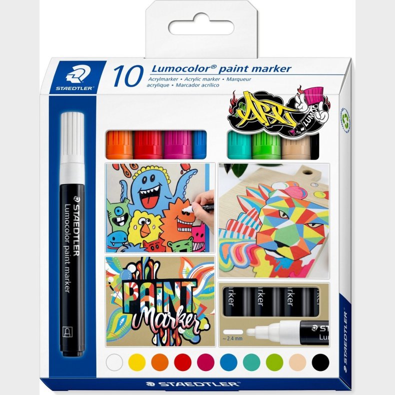 Staedtler - Lumocolor Paint Marker Akryl Tusser - 10 Farver