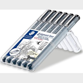 Staedtler - Pigment Liner S�t - 0,05-0,8 Mm - Sort - 6 Stk