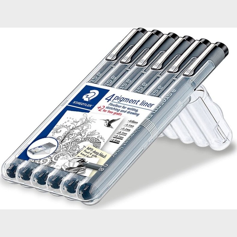 Staedtler - Pigment Liner S�t - 0,05-0,8 Mm - Sort - 6 Stk