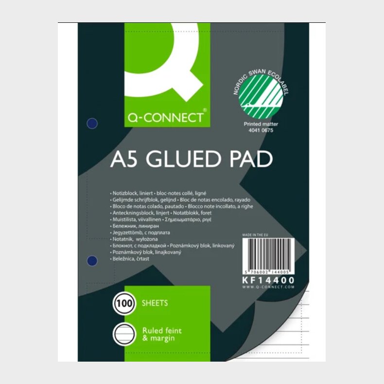 Notesblok - A5 - Linjeret - Sidelimet - 2 Huller - 100 Sider